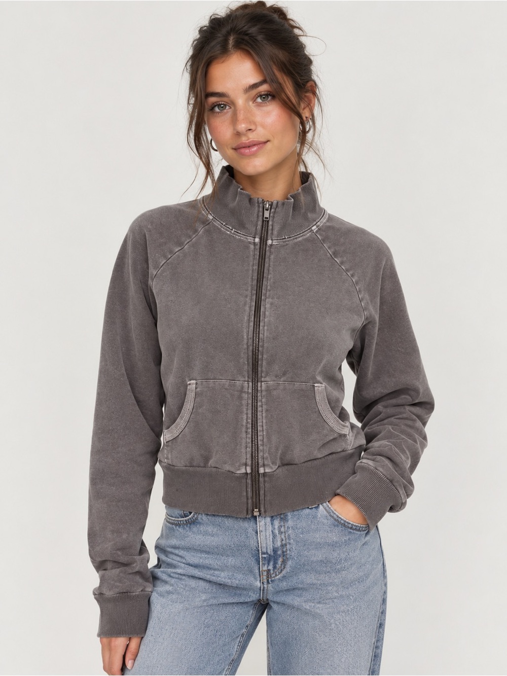 Skims brown boyfriend fleece track sweatshirt size medium